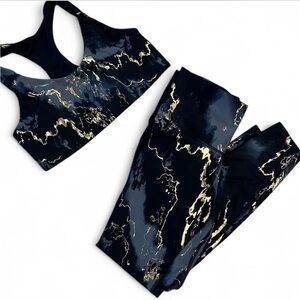 Old Navy Black and Gold Active Sports Bra and Leggings Set, NWOT